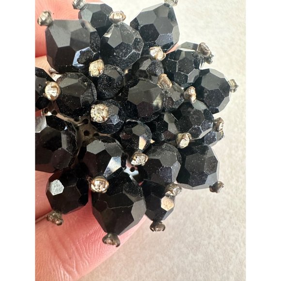 Miriam Haskell unsigned 1930s silver tone black beaded rhinestone pin brooch - Picture 5 of 9